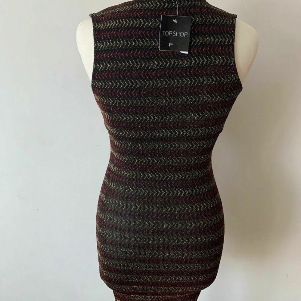 Topshop Deep Plunge Mini Bodycon Dress Size 8 Metallic Thread - Picture 4 of 7